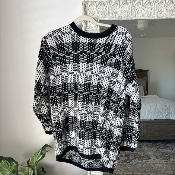 Vintage Liz Claiborne Checkered Cotton Oversized Sweater - Picture 1 of 3